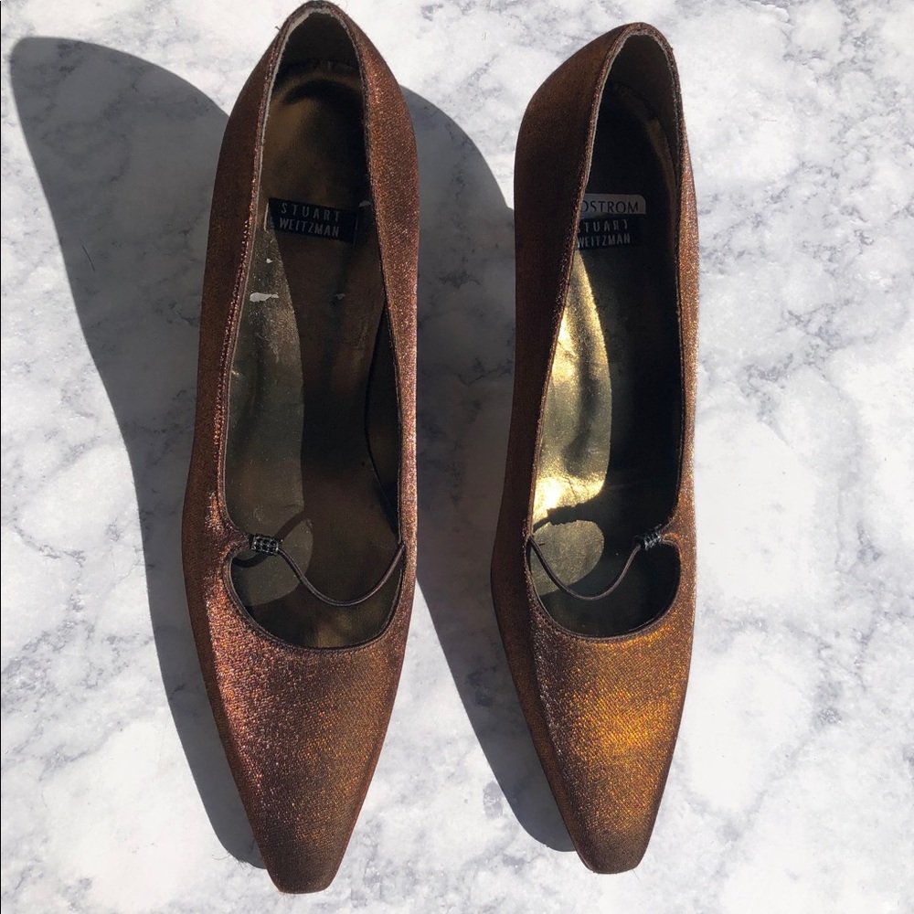 STUART WEITZMAN bridal shiny bronze brown metallic gold pumps heels